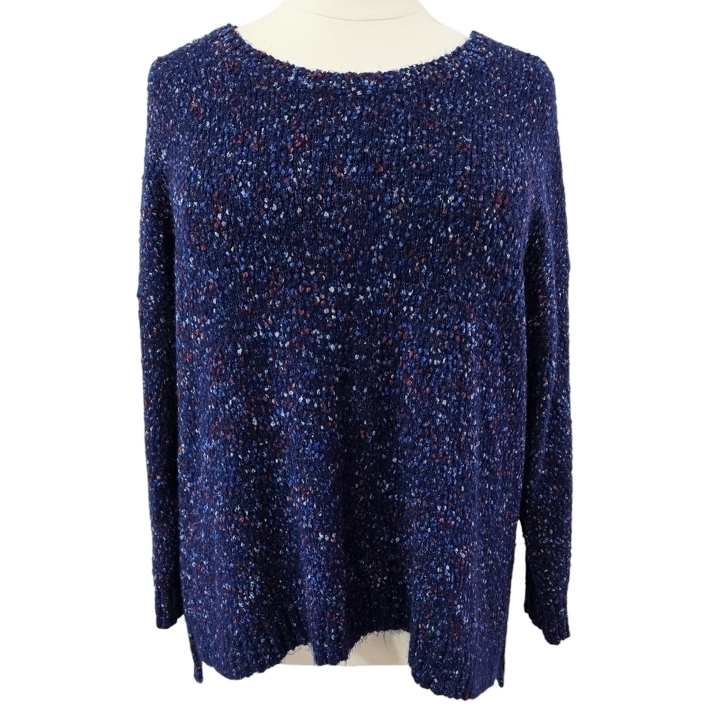 Coldwater Creek Blue Speckled Drop Shoulder Fuzzy Sweater Americana Patriot